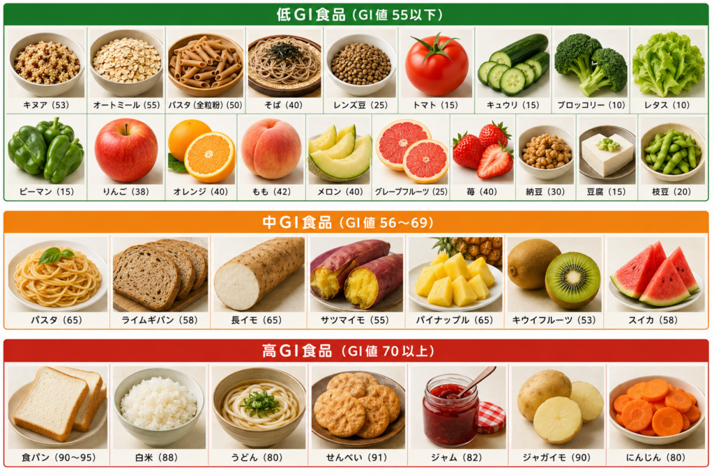 低GI食品、中GI食品、高GI食品