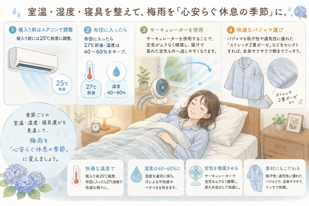 室温・湿度、寝具を整えて梅雨を心安らぐ休息の季節に